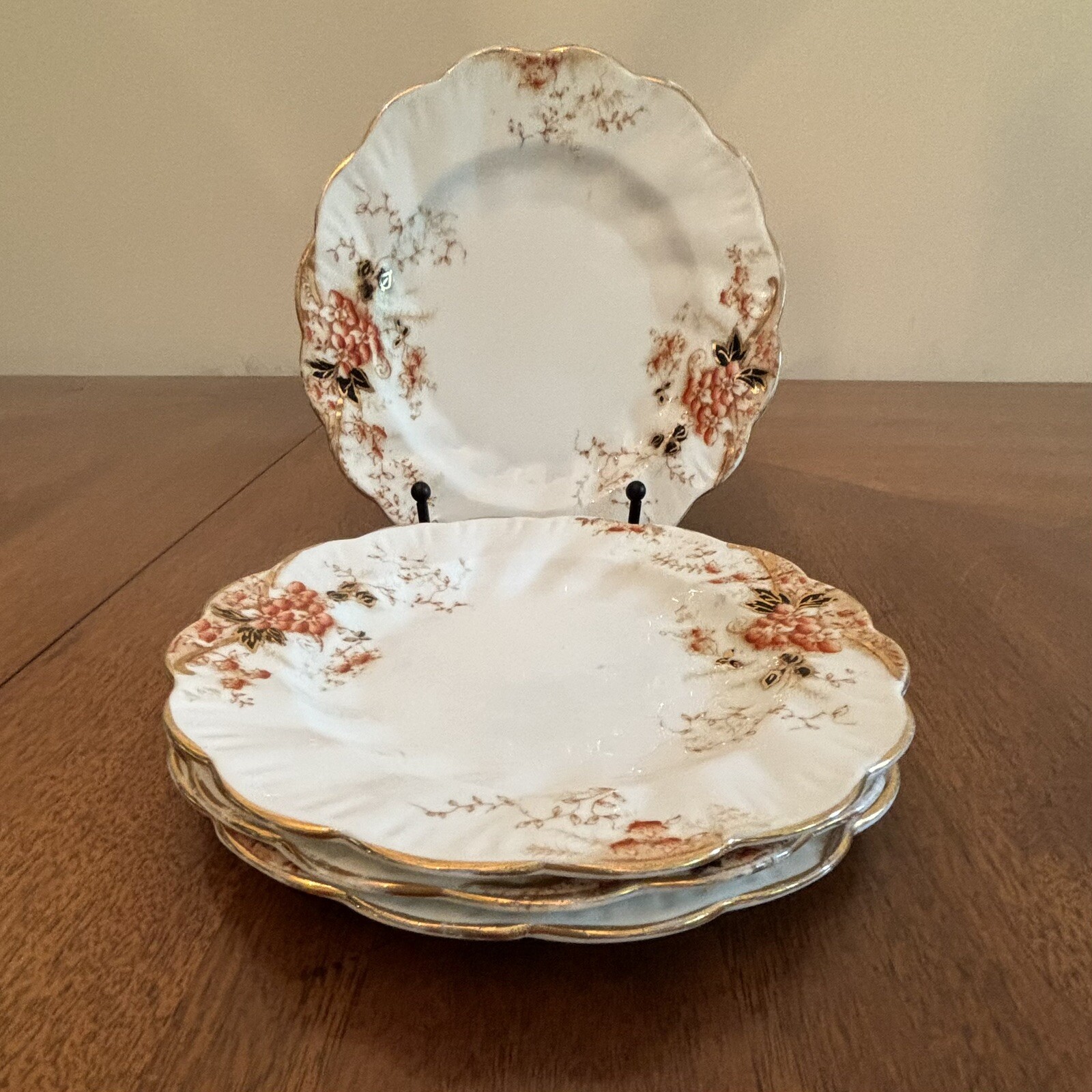 Antique Redfern & Drakeford Plates Handpainted Floral Gold Gilt England Set of 4