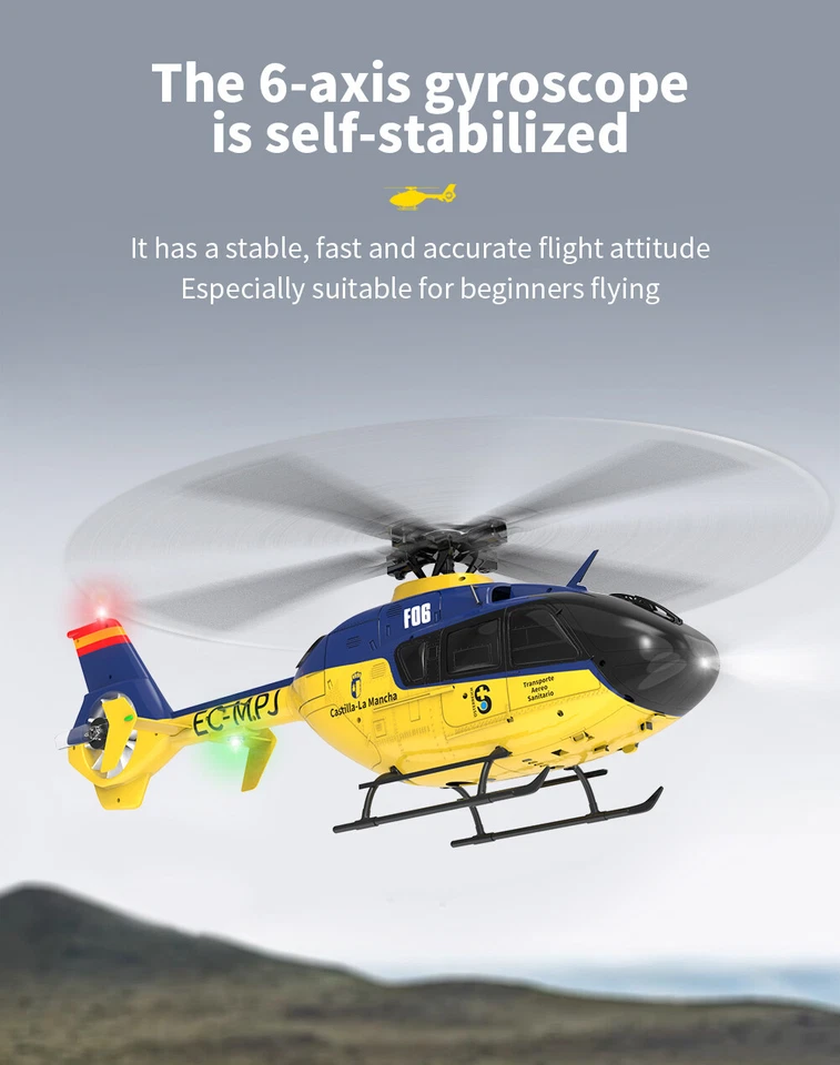 YXZNRC RC Helicopter F06 EC135 2.4G 6CH 6 Axis Gyro RTF Flybarless 1:36 Aircraft - Image 2 of 4