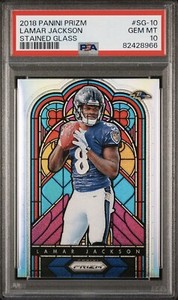 2018 Panini Prizm Lamar Jackson Stained Glass Rookie #SG-10 PSA 10 Ravens RC MVP