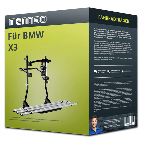 Menabo FahrradträGer Cobra Plus Schwarz/Silber FüR BMW X3 F25 - 3 FahrräDer NEU-image