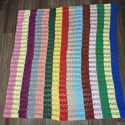 Handmade Crochet Colorful Stripped Pattern Afghan Throw Blanket 51 X 57  Inches
