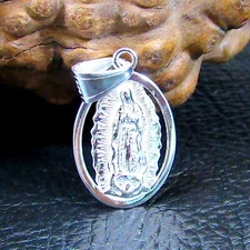 Solid 925 Sterling Silver Virgin Mary Pendant, Our Lady of Guadalupe Medal