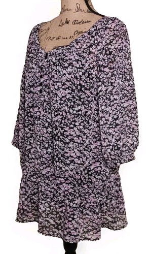Liz & co. Woman - Lightweight Black & Violet Floral Blousy 2-Fer Tunic - Size 1X - Picture 2 of 4