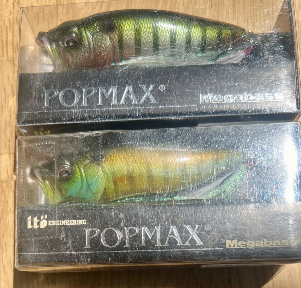 Megabass PopMax JDM (Lote de 2) Topwater Poppers, Bajo, ¡Nuevo! ¡Envío gratis! ¡NUEVO CON ETIQUETAS! Foto 3 de 4