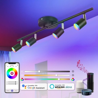 CANEOE Smart 4-Light Black Led Track Lighting Fixtures,16-Colors RGB Track Li...