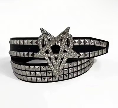 Y2K Black Metal Studded Emo Rhinestone Heartagram Grunge Men s Emo Studded Belt