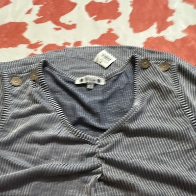 Wilde 3X Blue White Striped V-Neck Sleeveless Tank Top Button Accent Plus