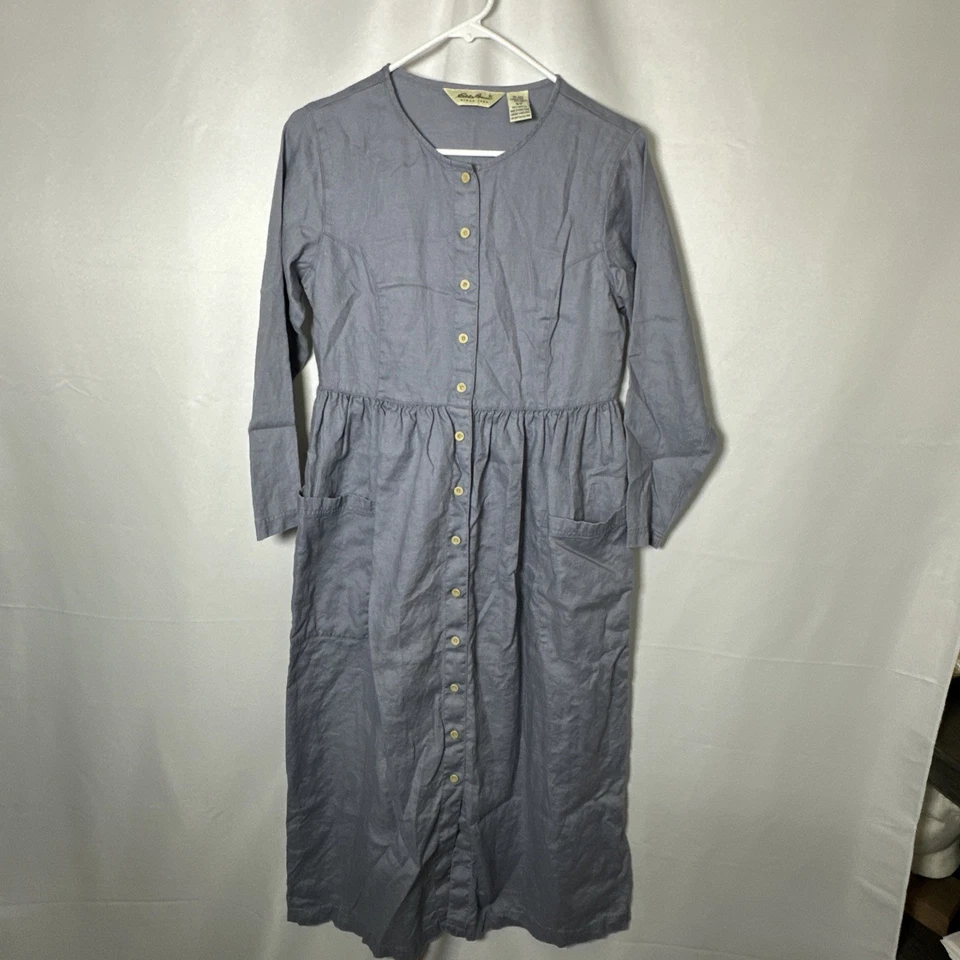Vng Eddie Bauer Womens Long Dress LS Linen Blue Sz- S/P #2056 - Image 2 of 4