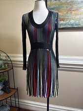 Vintage Just Cavalli Multicolor Ribbed Knit Long Sleeve Flare Dress Sz M
