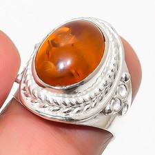 Amber Gemstone Handmade 925 Sterling Silver Jewelry All Size Ring For Gift