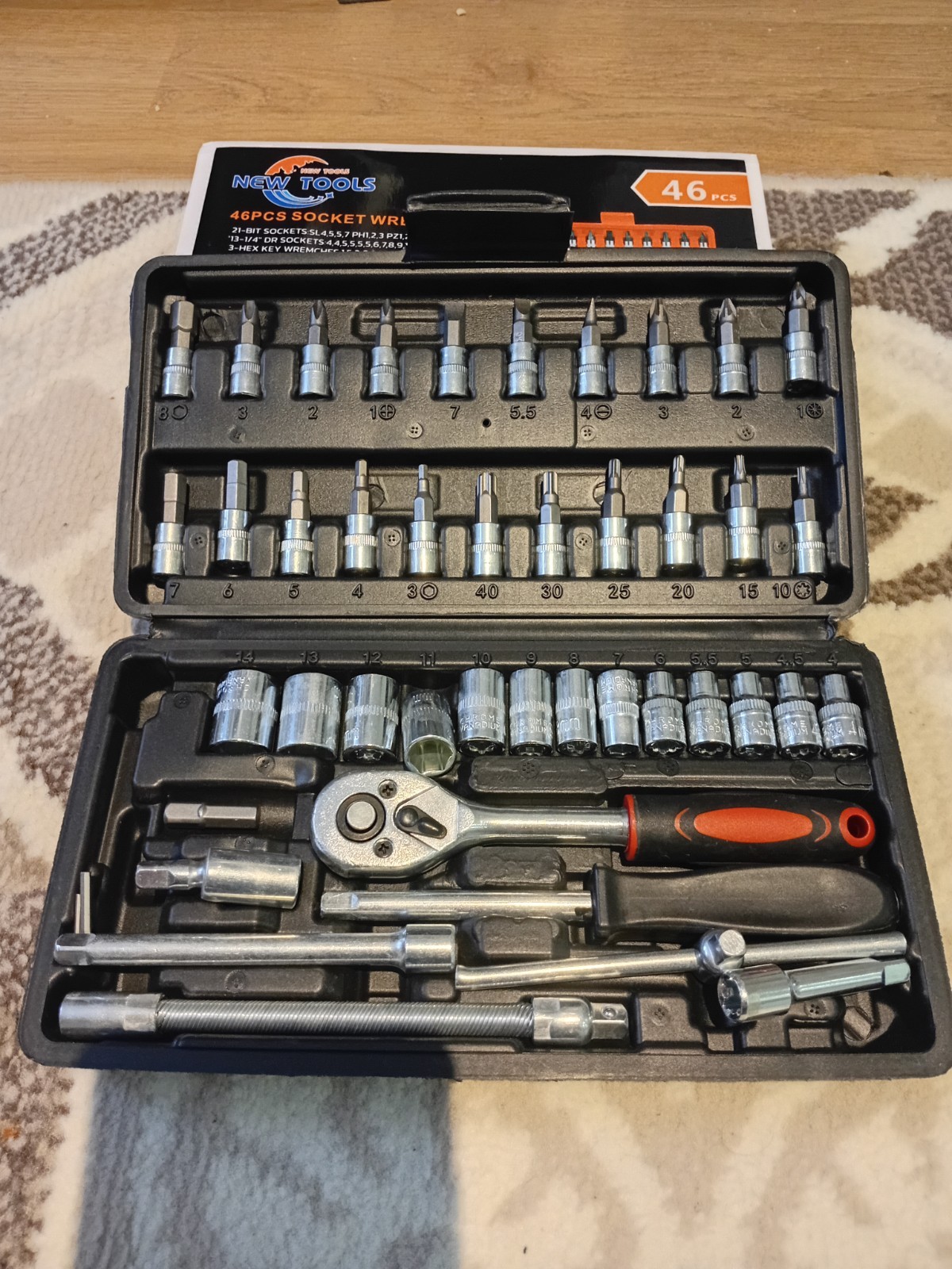46pcs Spanner Socket Set 1/4" Drive Ratchet Wrench Mechanic Tool Kit & Case