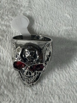 Men's Gothic Skull Ring Red Rhinestone Crystal Eyes Punk Rock Biker Band Size 11