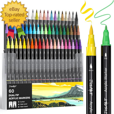 60 Colors Dual Tip Acrylic Paint Pens Markers Brush and Fine Tip Premium Paint