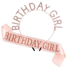 AOPRIE Birthday Girl Crown for Women with Sash Rose Gold Tiara for Women Headban