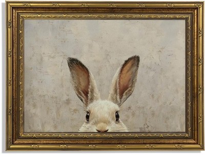 Funny Vintage Rabbit Wall Art Easter Bunny Painting Picture Wall Decor Animal...