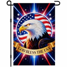 IVN Patriotic Bald Eagle Garden Flag 12x18 Inch Double Sided Burlap   God