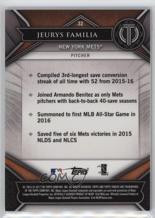 2017 Topps Tribute Green /99 Jeurys Familia #32 - Image 2 of 2