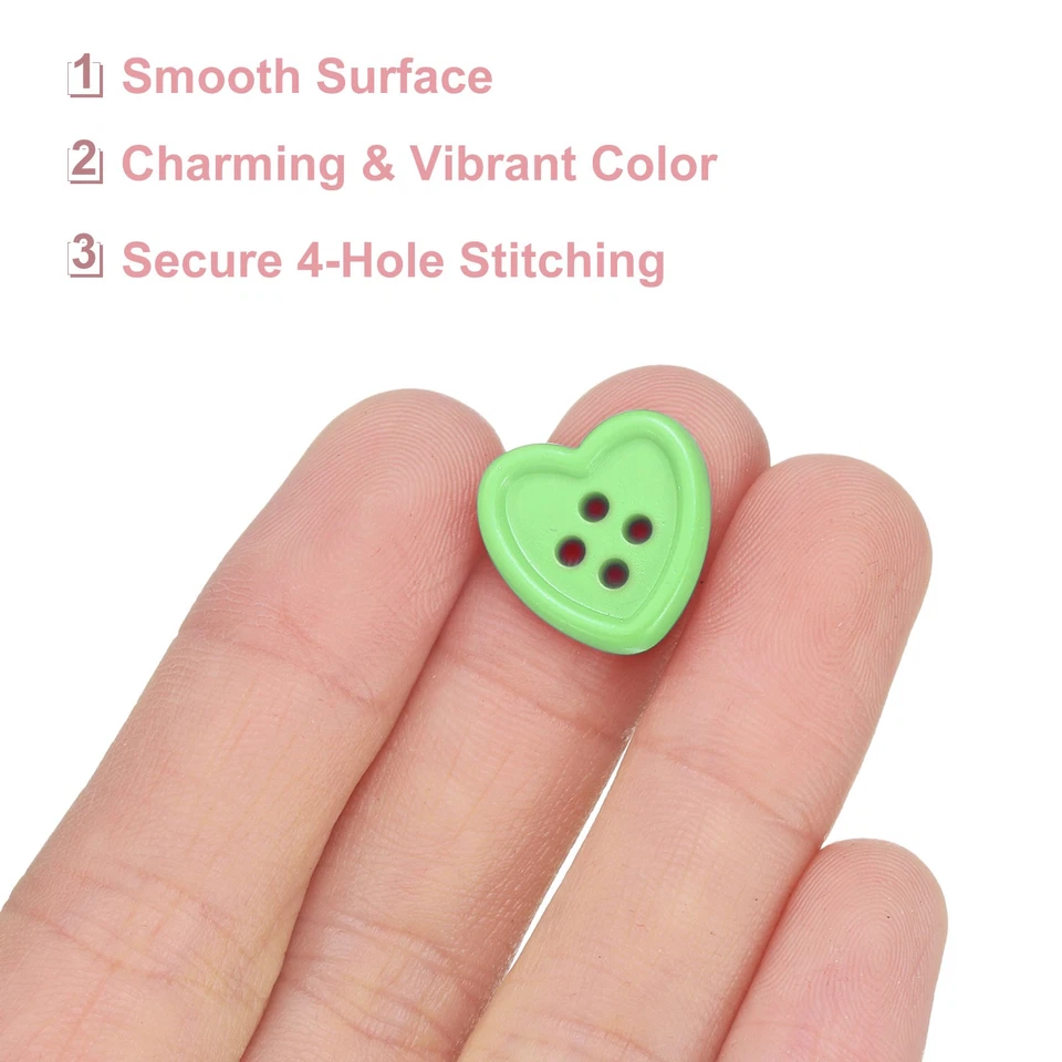 40pcs Heart Resin Sewing Button, 15mm 5/8" 4 Hole Sweater Buttons, Light Green - Image 4 of 4