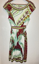 Beige by ECI Womens 14 Beaded Paisley Faux Wrap Dress Belted Boho Stretch