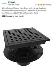WEBANG 4 Inch Square Shower Floor Drain with Flange,Quadrato Pattern Grate Remov