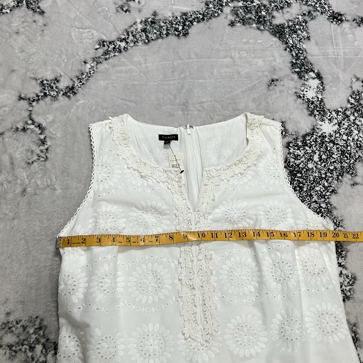 Talbots White Eyelet Shift Dress Womens Size 14 Sleeveless Lace Trim NWT Talbots White Eyelet Shift Dress Womens Size 14 Sleeveless Lace Trim NWT