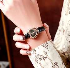 Black Women Vintage Watch Heart-Shaped Dial M...