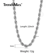 3/5/7mm 16-30" Men's Stainless Steel Twisted Rope Chain Necklace Choker Link