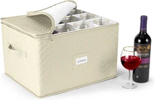 Stemware Storage Chest Quilted Case Holds 12 Wine Glasses