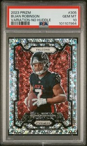 2023 PANINI PRIZM VAR-NO HUDDLE #305 BIJAN ROBINSON PSA 10
