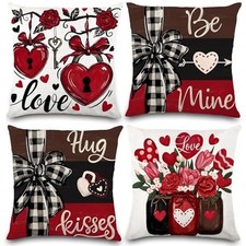 Valentines Day Pillow Covers 18x18 Set of 4 Love Heart Valentines Day Decor 01