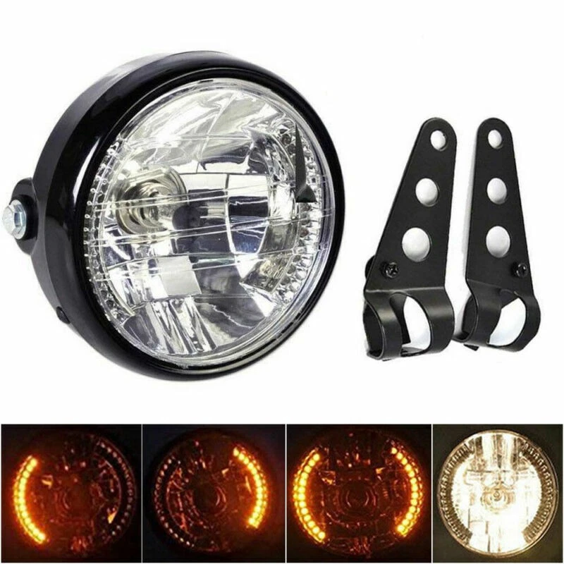 Universal 7" Motorcycle Headlight LED Turn Signal Indicators Headlamp W/ Bracket Foto 4 de 4