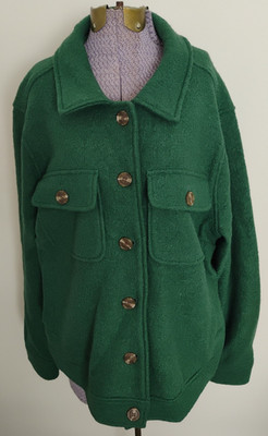 Joie Women's Chore Coat Jacket 1X Green Wool Blend Button Up Pockets Collar EUC