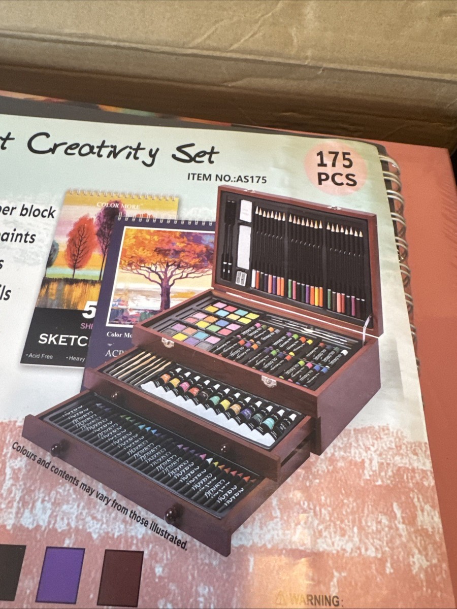 175-Piece Deluxe Wooden Art Set with Pink Storage Box Drawing