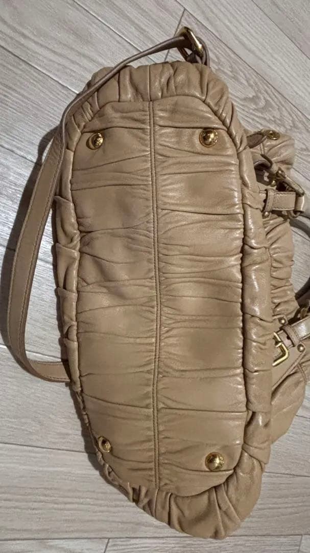 PRADA 2WAY Shoulder Bag Handbag Leather Beige thumbnail 3