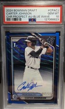 2024 Bowman Draft Carter Johnson Chrome Auto Blue Wave Refractor 1st #/150 Miami