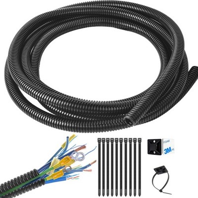 1/2 Inch Wire Loom Split Tubing - 10 ft Cord Protector Electric Wires Black
