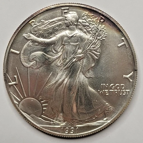 1991 Walking Liberty Silver Dollar 1 Oz. Fine Silver In Case -Light Toning #35DR