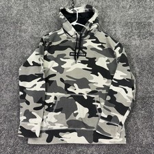 Hollister Hoodie Mens Medium Gray Camo Army Fleece Lined Pullover Logo Casual
