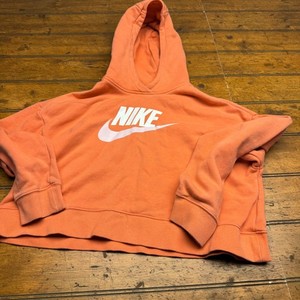 Nike Girls Sportswear Hoodie Orange Futura Logo Cropped Pullover Size L