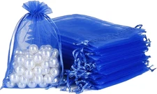 Royal Blue Organza Bags 100pcs, 4 x 6 inch Mesh Drawstring Gift Bags Jewelry Pou