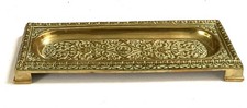VINTAGE ORNATE BRASS INK POT TRAY BOTANICAL SCROLLWORK Ornate vintage brass