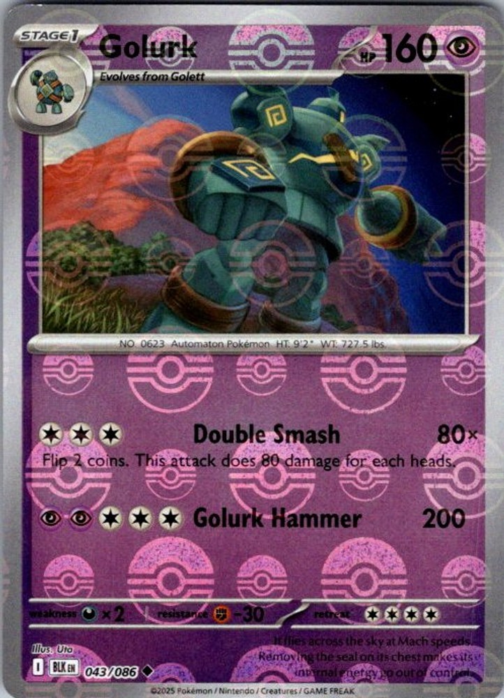 Pokemon SV: Black Bolt Golurk (Poke Ball Pattern) 043/086 NM Holofoil