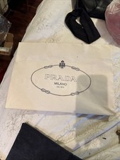 Authentic Prada White Shopping Gift Paper Bag 14 x 9.5 x 5.5 Used W/ Ribbon