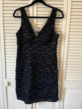 Valerie Bertinelli Party Dress Size 12 Black Eyelet Cutouts Stretchy Cocktail