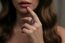 Amethyst Ring Anemone Jewelry 14k Gold Filled Faceted Round Cocktail