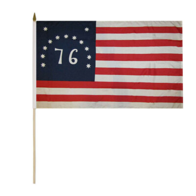 12 Pack Bennington 1776 Historical 100D 12''x18'' Stick Flag 30'' Wood Staff