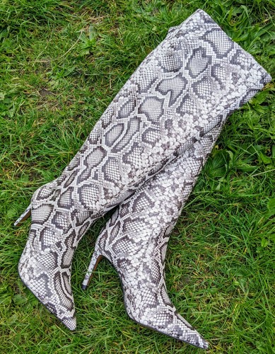 NEU ZARA GR.38 STIEFEL REPTILIENPRINT SCHLANGENOPTIK ECHTLEDER ABSATZ 8,5 CM - Bild 8 von 8