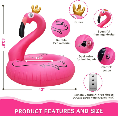 42" Aufblasbare Flamingo Pool Schwimmlichter Solarbetrieben Flamingo Schwimmschlauch Ringe - Bild 4 von 12