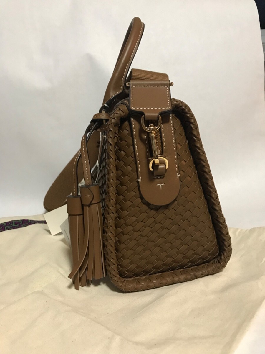 ショルダーバッグ・ポシェット Tory Burch Thea Woven Satchel 163545 NWT Tory Burch Thea Woven Web Small Satchel, Moose/Moose