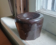 1880s BROWN STONEWARE FUNNEL INKWELL BOTTLE WITH PANELS AROUND BASE ILLINOIS?